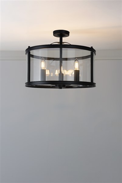 (image for) Laura Ashley Harrington 3 Light Semi-Flush Matt Black and Glass